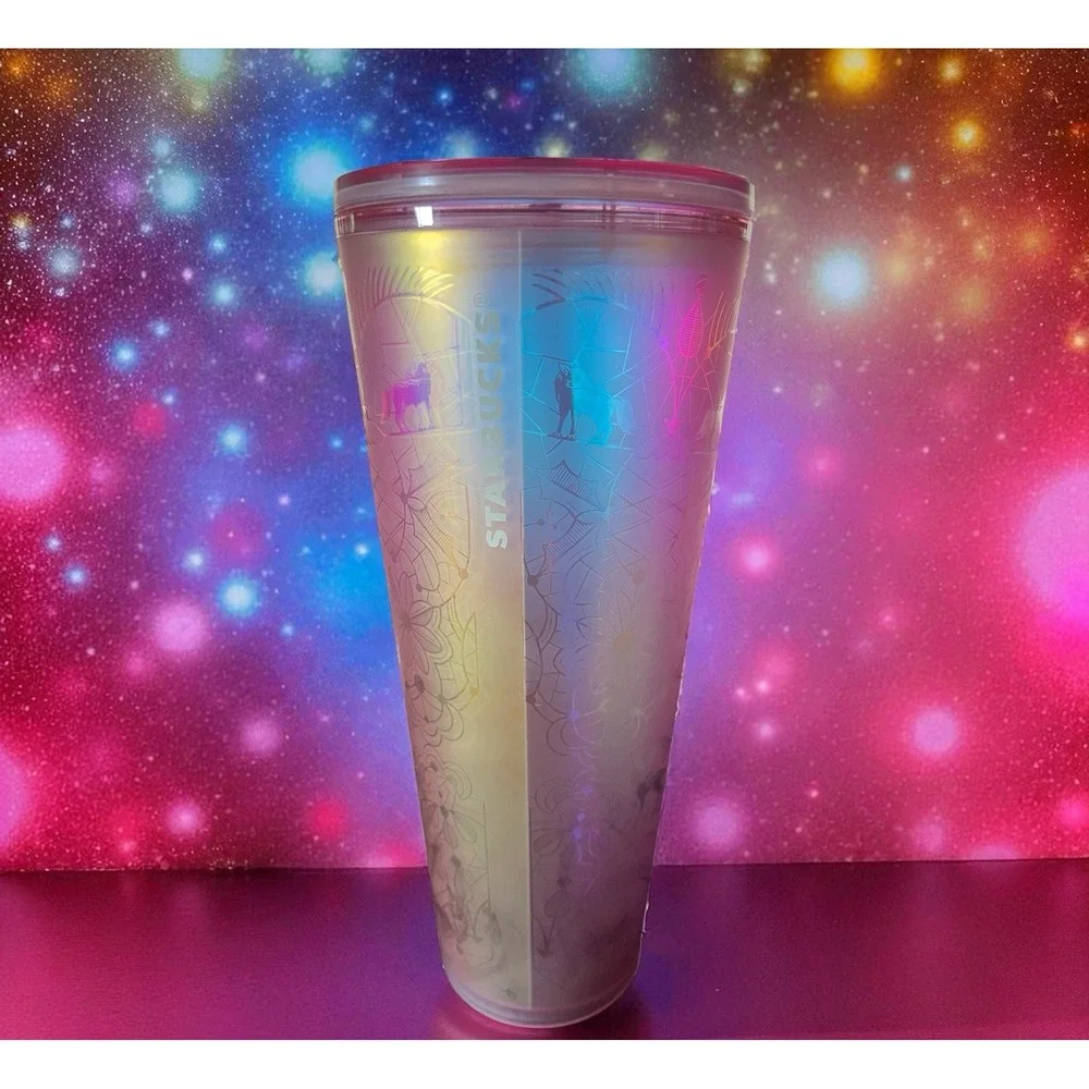 Starbucks 2022 Holiday Woodland‎ Light Pink Tumbler 24 oz Deer Iridescent Lace